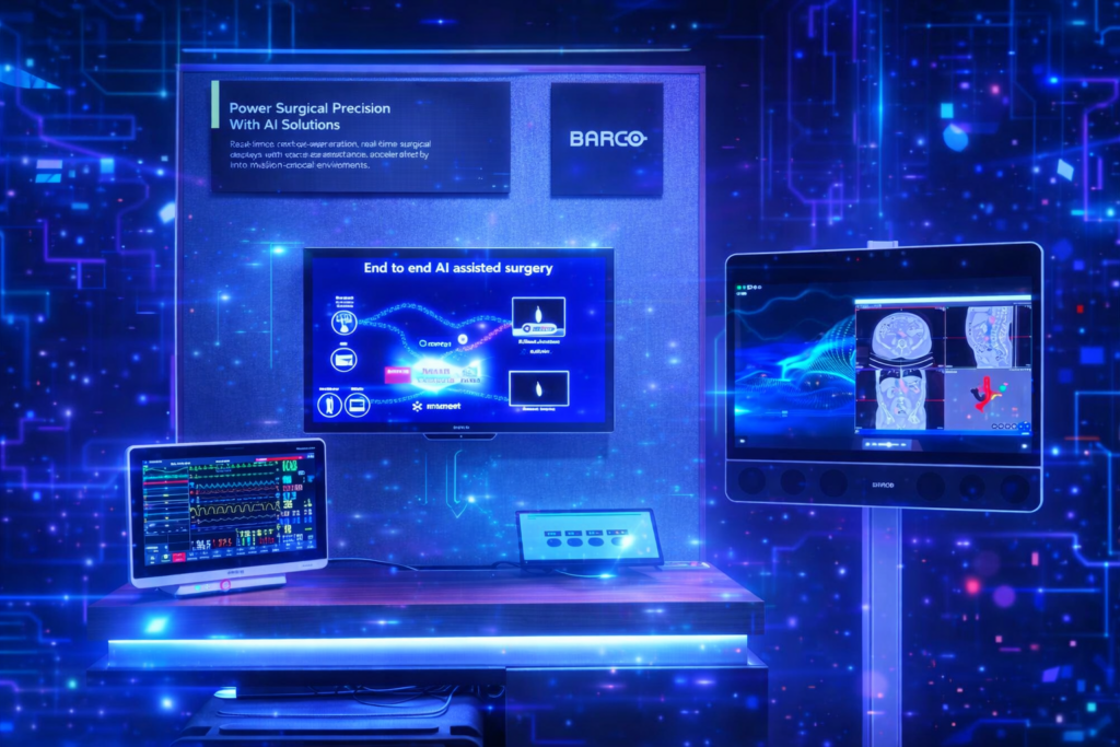 AI-powered surgical display showing real-time data and imaging in operating room